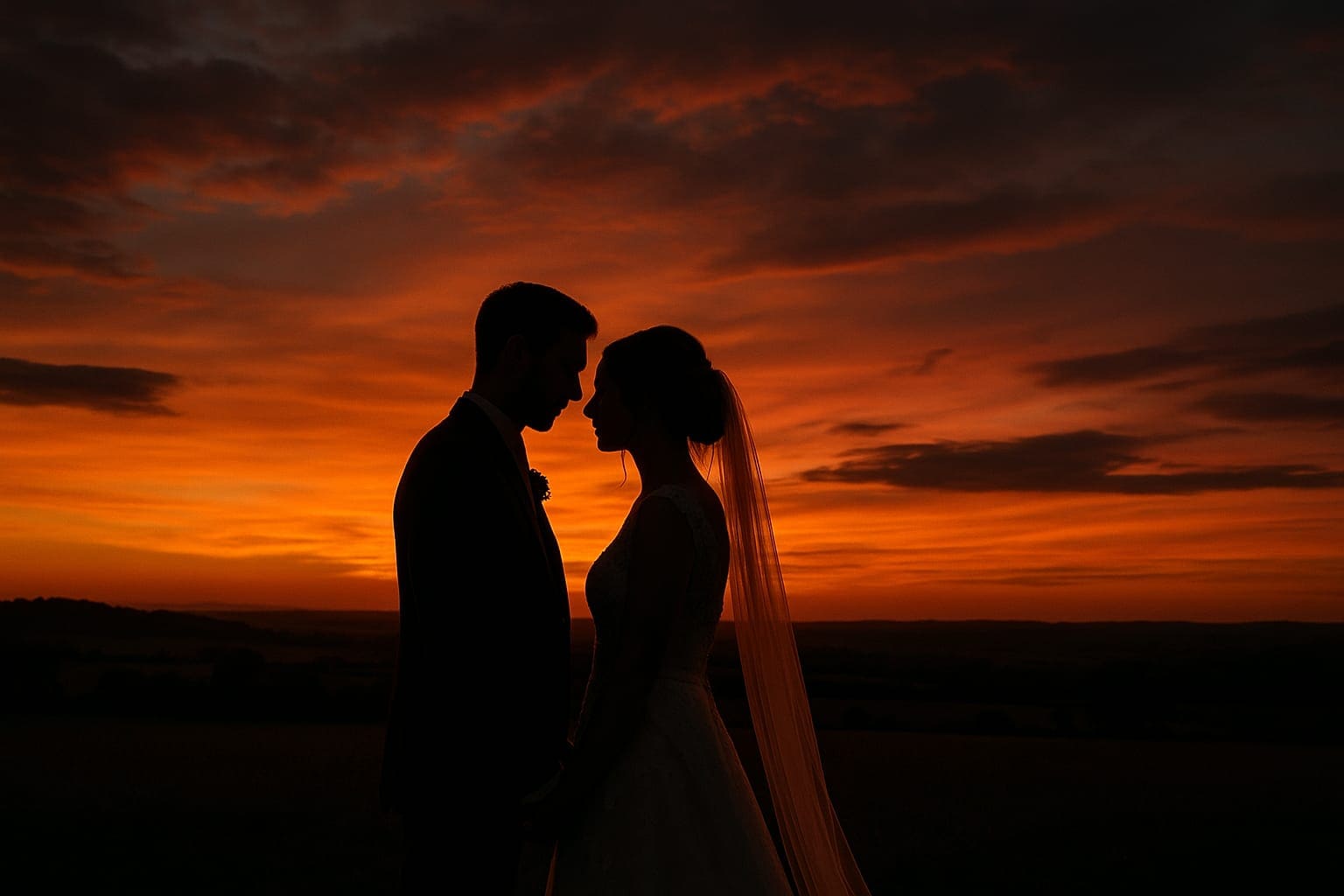 Wedding couple at sunset